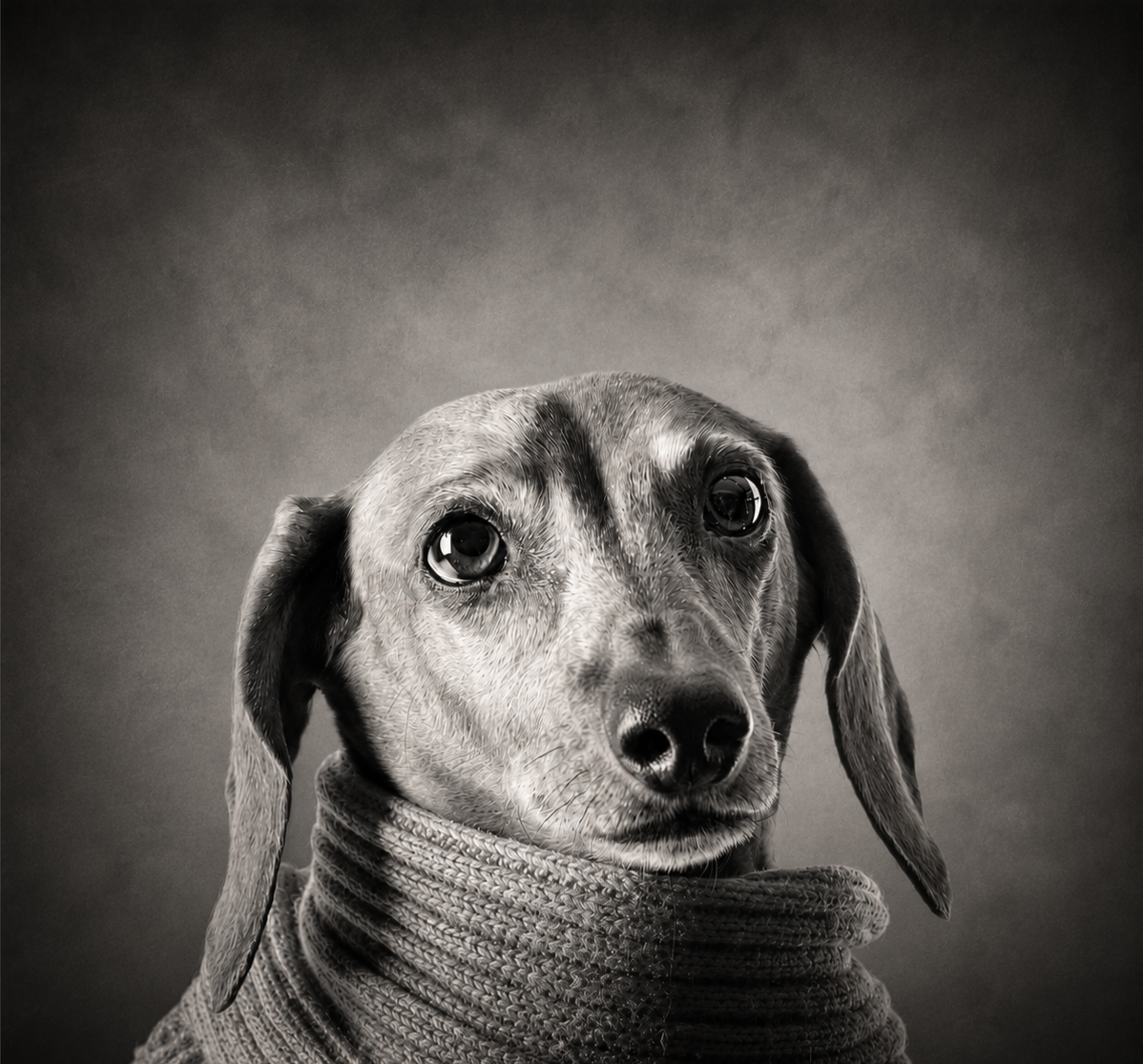 Fine art black and white dog portrait of Doggie by Greycard Photography