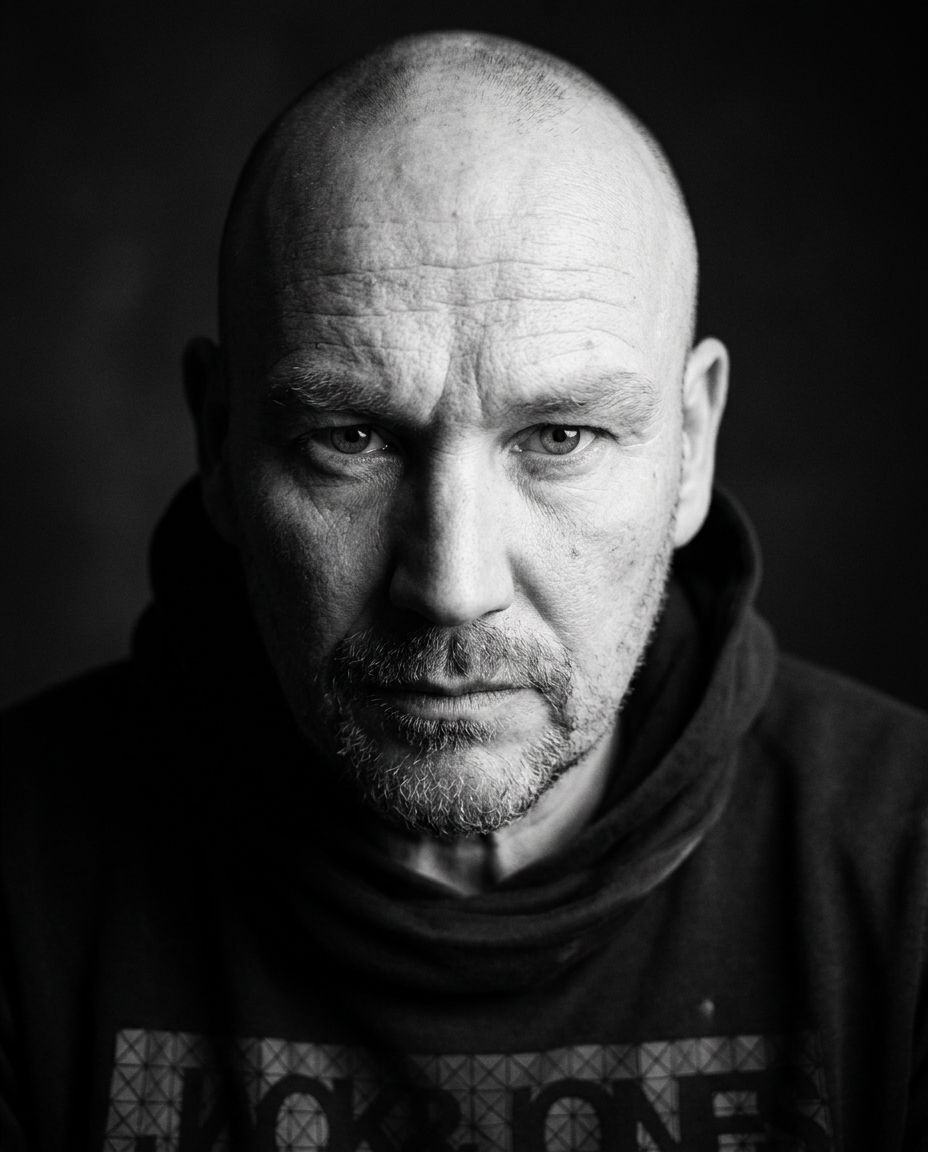 Fine art black and white self portrait of the photographer, Greycard 2026